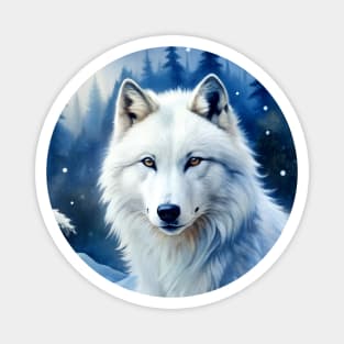 Funny White Wolf Hunting Ground, Winter Mountain Icy Moon, Forest, Galaxy Beautiful gifts Novelty Wild Animal Hunting Fashion Watercolor Magnet